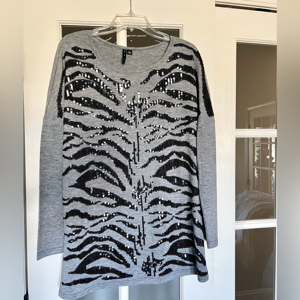 AZI Jeans, medium Gray sweater dress with Black sequins